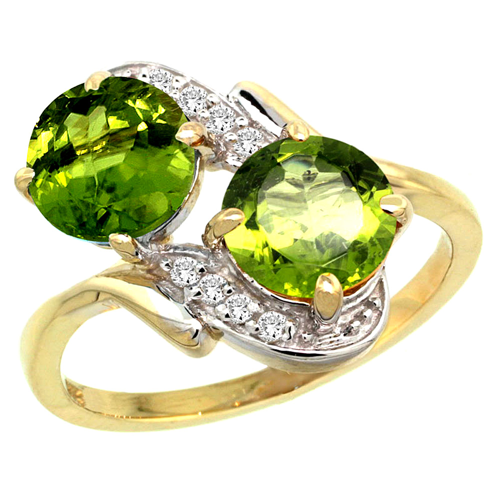 10K Yellow Gold Diamond Natural Peridot Mother&#039;s Ring Round 7mm, 3/4 inch wide, sizes 5 - 10