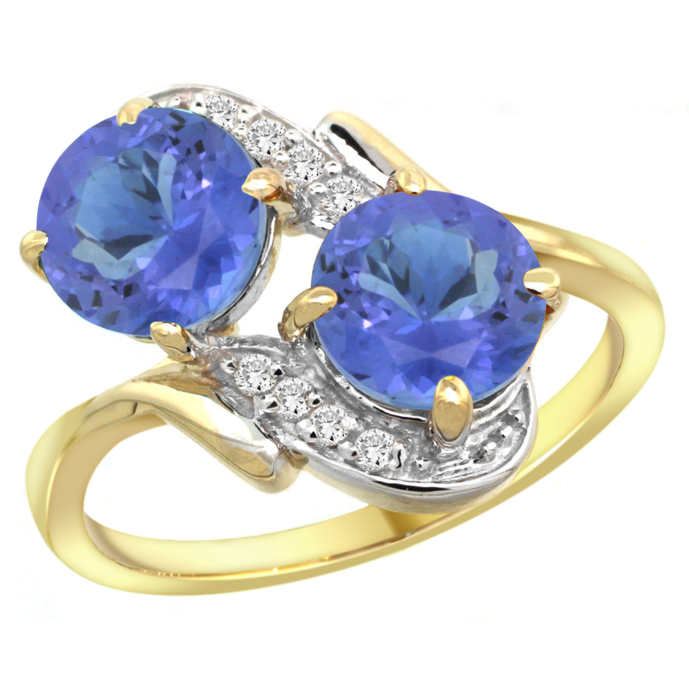 10K Yellow Gold Diamond Natural Tanzanite Mother&#039;s Ring Round 7mm, 3/4 inch wide, sizes 5 - 10