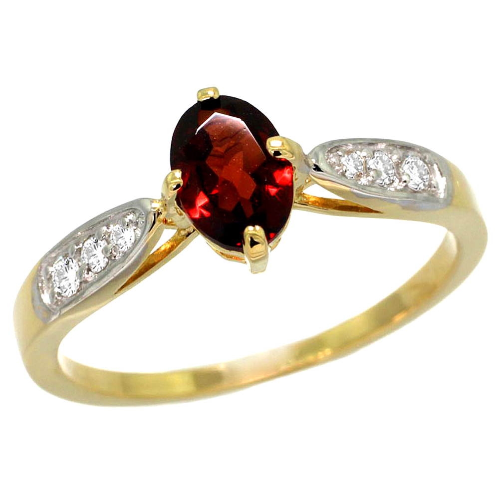 10K Yellow Gold Diamond Natural Garnet Engagement Ring Oval 7x5mm, sizes 5 - 10 
