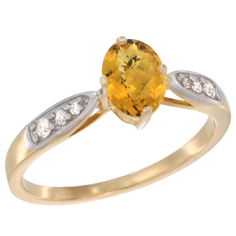 10K Yellow Gold Diamond Natural Whisky Quartz Engagement Ring Oval 7x5mm, sizes 5 - 10 