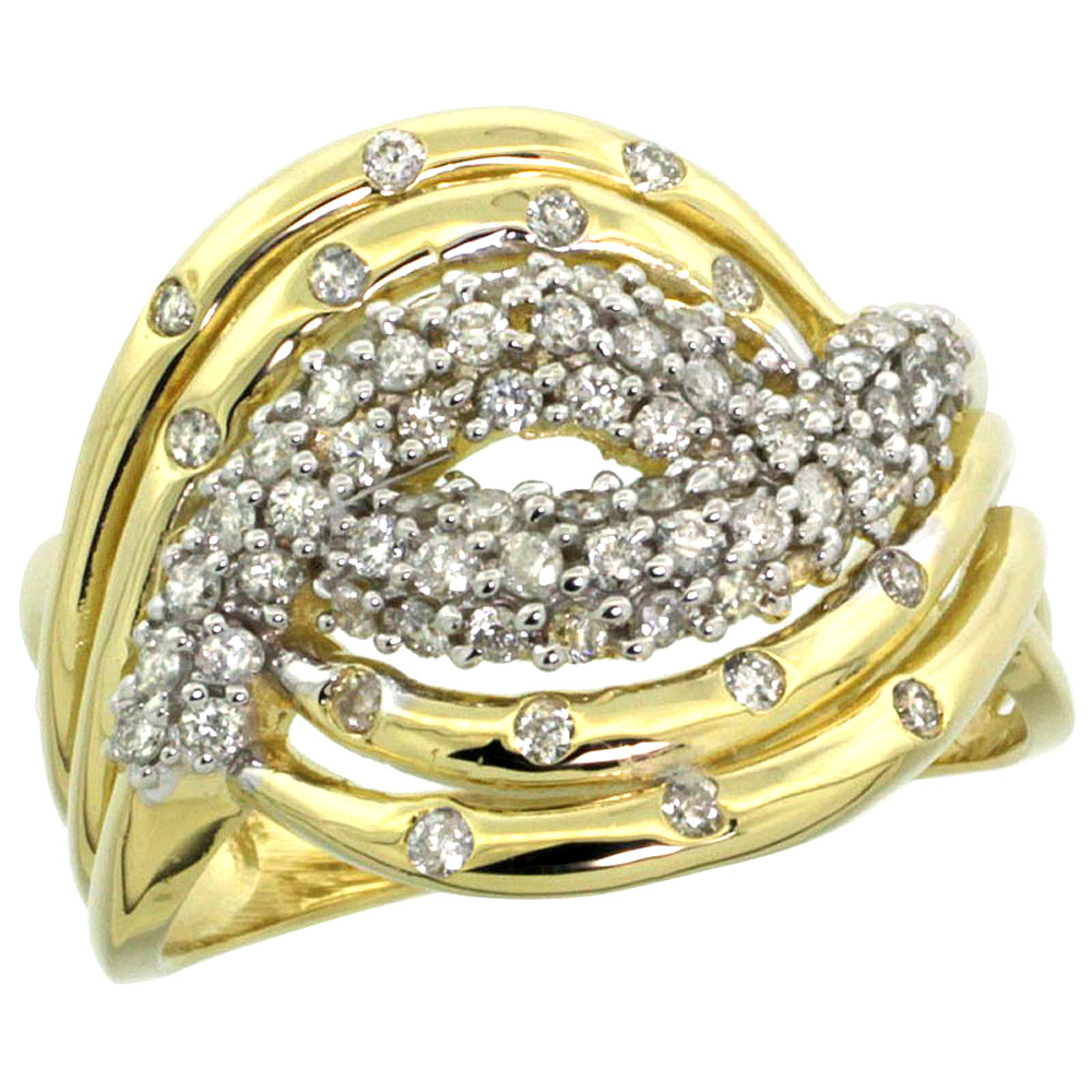 14k Gold Swirl Loop Diamond Ring w/ 0.76 Carat Brilliant Cut ( H-I Color; SI1 Clarity ) Diamonds, 11/16 in. (17.5mm) wide