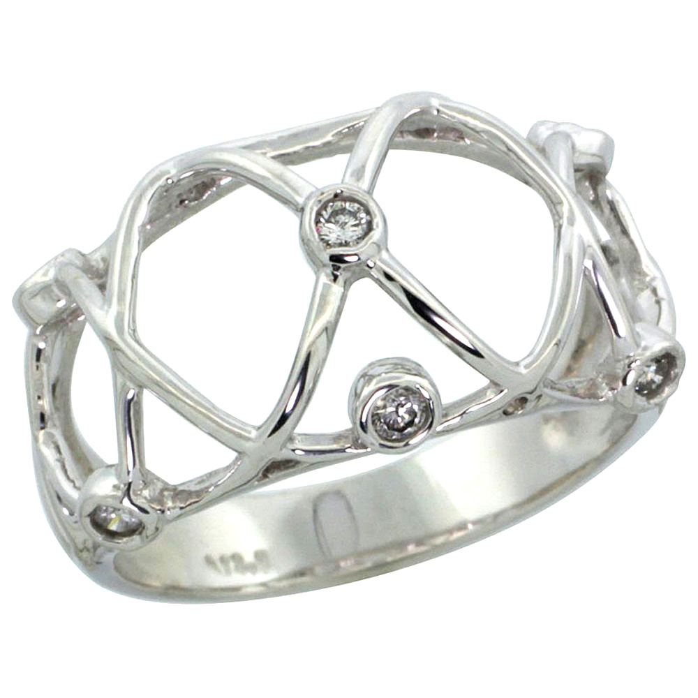 14k White Gold Wire Dome Diamond Ring w/ 0.15 Carat Brilliant Cut ( H-I Color; SI1 Clarity ) Diamonds, 1/2 in. (12mm) wide