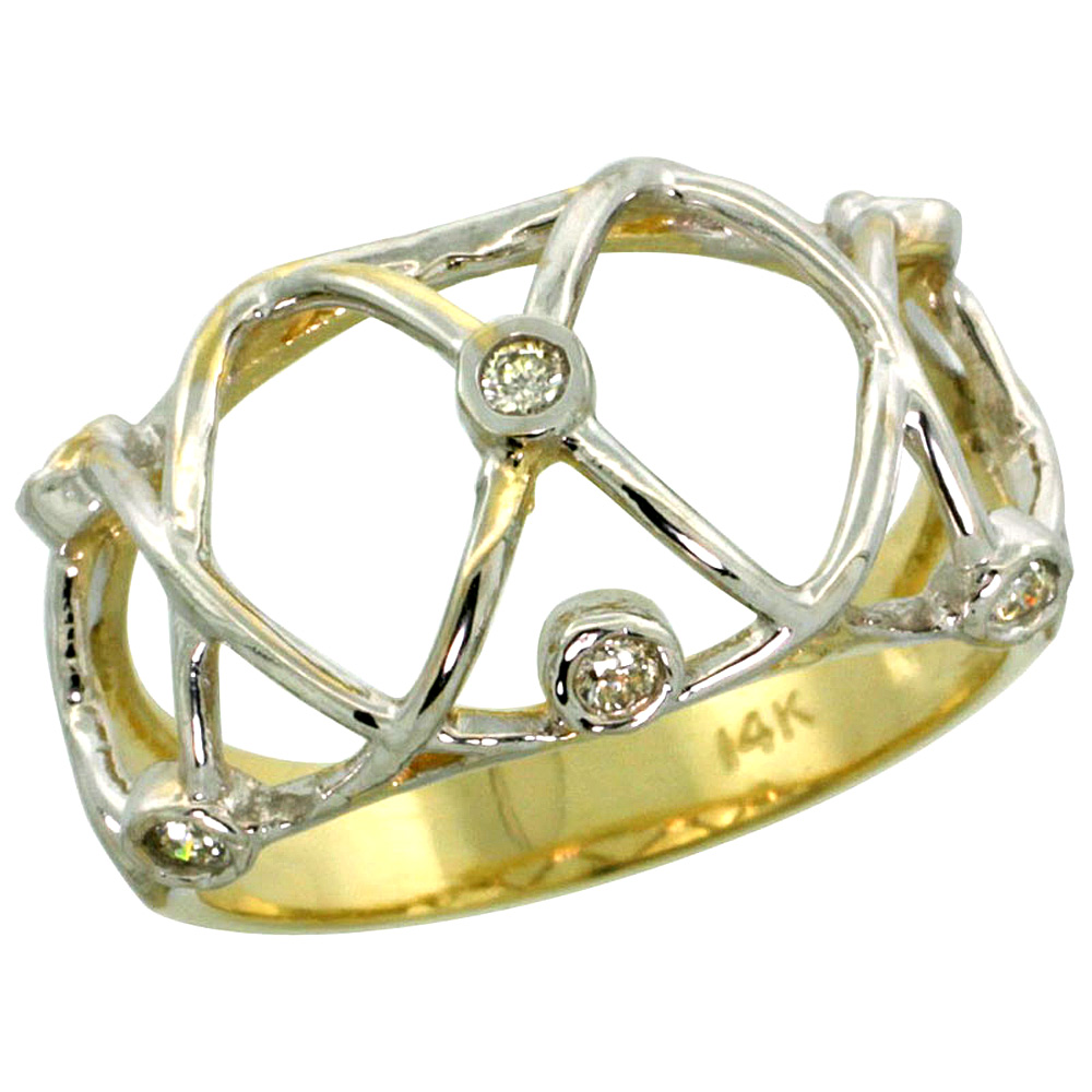 14k Gold Wire Dome Diamond Ring w/ 0.15 Carat Brilliant Cut ( H-I Color; SI1 Clarity ) Diamonds, 1/2 in. (12mm) wide