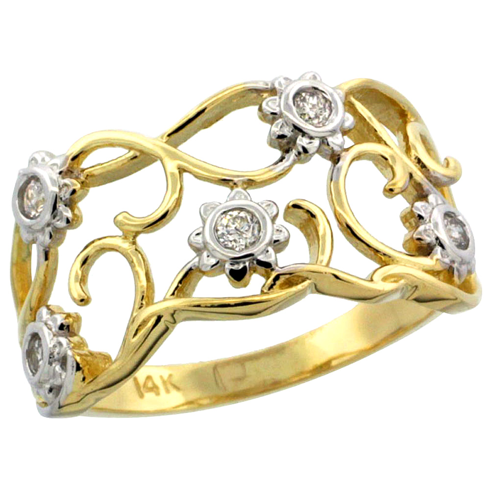 14k Gold Floral Vine Diamond Engagement Ring w/ 0.13 Carat Brilliant Cut (H-I Color; SI1 Clarity) Diamonds, 7/16 in. (11mm) wide