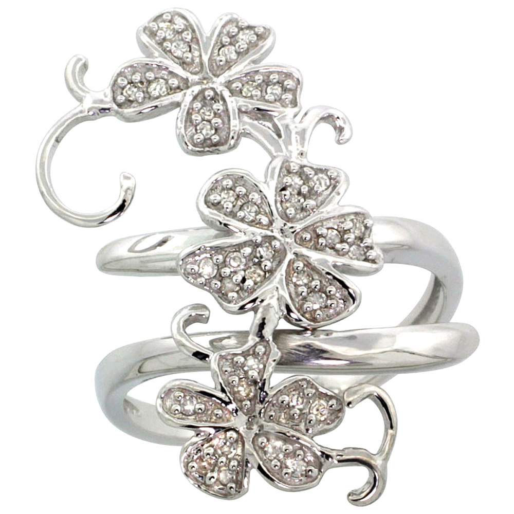 14k White Gold Floral Vine Diamond Ring w/ 0.18 Carat Brilliant Cut ( H-I Color; SI1 Clarity ) Diamonds, 1 1/8 in. (28mm) wide