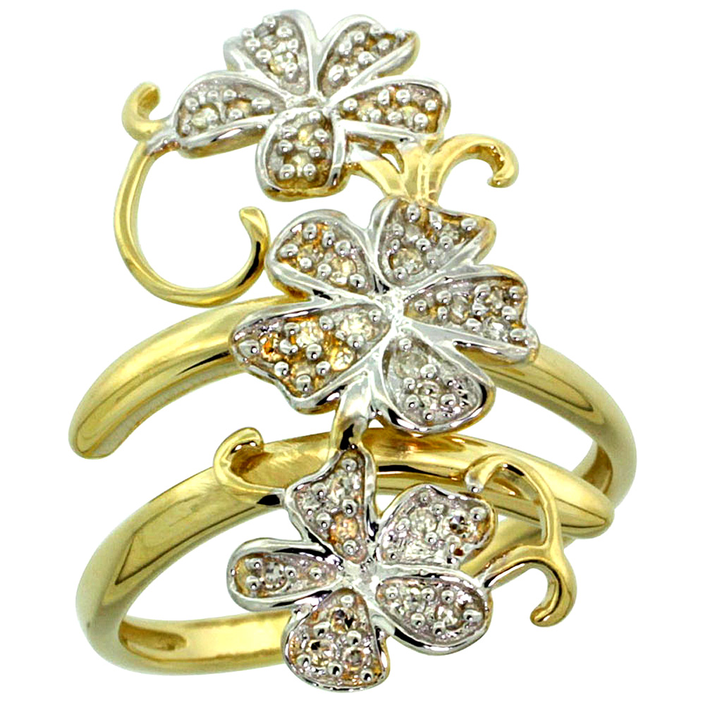 14k Gold Floral Vine Diamond Ring w/ 0.18 Carat Brilliant Cut ( H-I Color; SI1 Clarity ) Diamonds, 1 1/8 in. (28mm) wide
