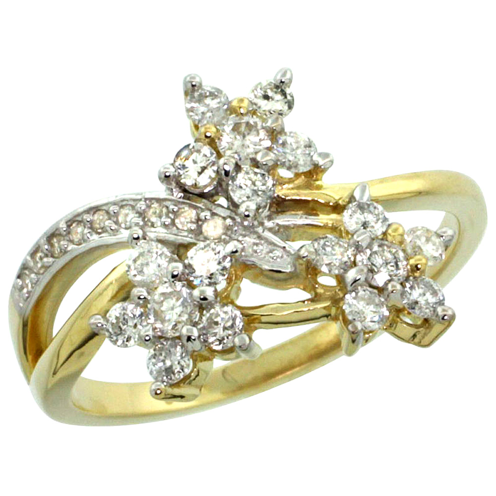 14k Gold Flower Vine Diamond Ring w/ 0.61 Carat Brilliant Cut ( H-I Color; SI1 Clarity ) Diamonds, 1/2 in. (13mm) wide