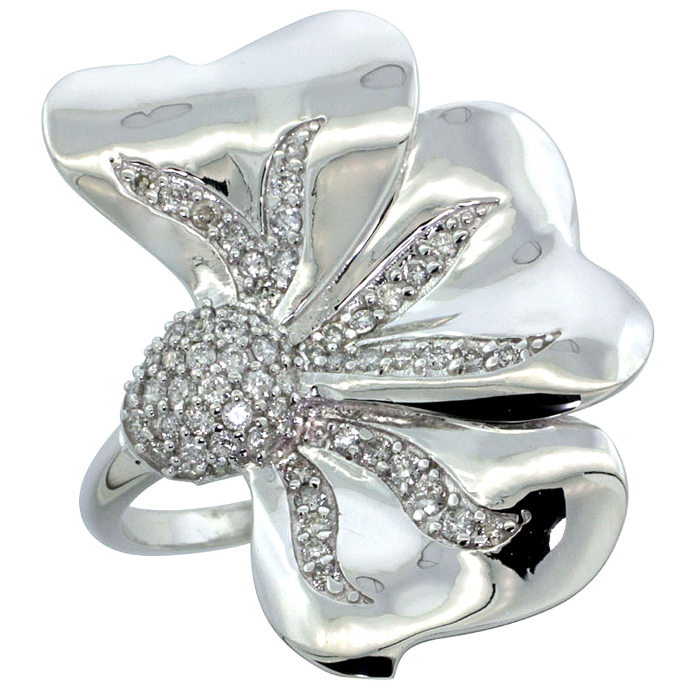 14k White Gold Half Flower Diamond Ring w/ 0.74 Carat Brilliant Cut ( H-I Color; SI1 Clarity ) Diamonds, 1 5/16 in. (34mm) wide