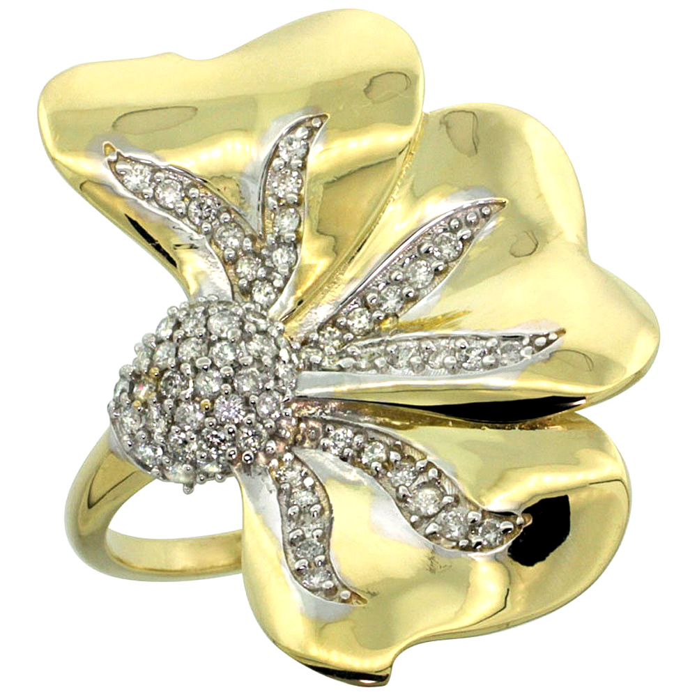14k Gold Half Flower Diamond Ring w/ 0.74 Carat Brilliant Cut ( H-I Color; SI1 Clarity ) Diamonds, 1 5/16 in. (34mm) wide