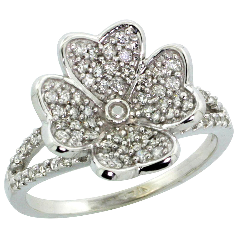14k White Gold Clover Flower Diamond Ring w/ 0.61 Carat Brilliant Cut ( H-I Color; SI1 Clarity ) Diamonds, 9/16 in. (14.5mm) wide