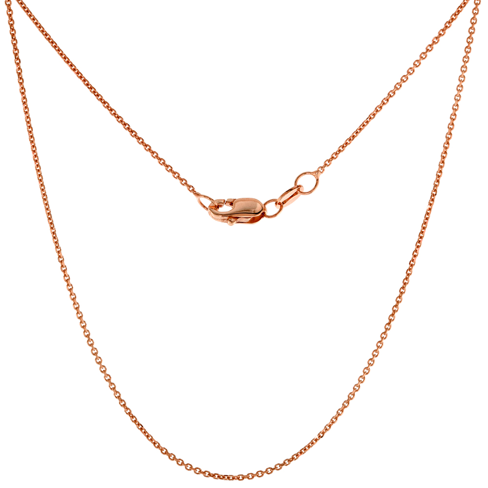 Solid 14k Rose Gold 1mm Fine Boston Cable Link Chain Necklace for Women Sparkling Beveled Edges 16-20 inch