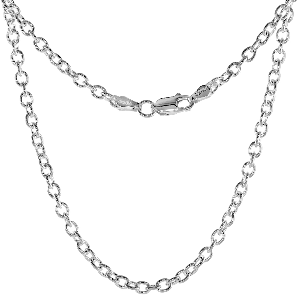 STERLING SILVER CABLE LINK CHAIN NECKLACES & BRACELETS 2.8MM NICKEL FREE ITALY, SIZES 7 - 30 INCHES
