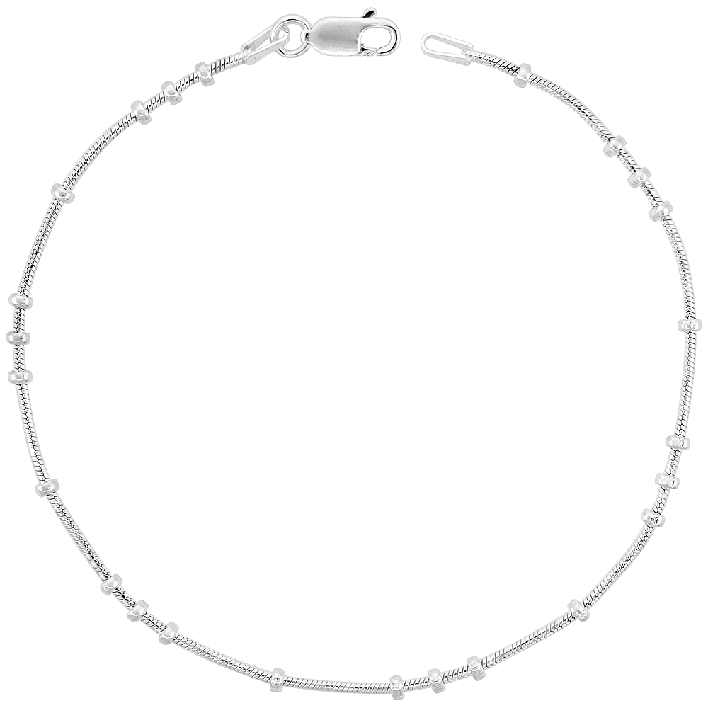 STERLING SILVER SNAKE CHAIN 3 + 1 STATION NECKLACES & BRACELETS 1MM NICKEL FREE ITALY, SIZES 7 - 30 INCH