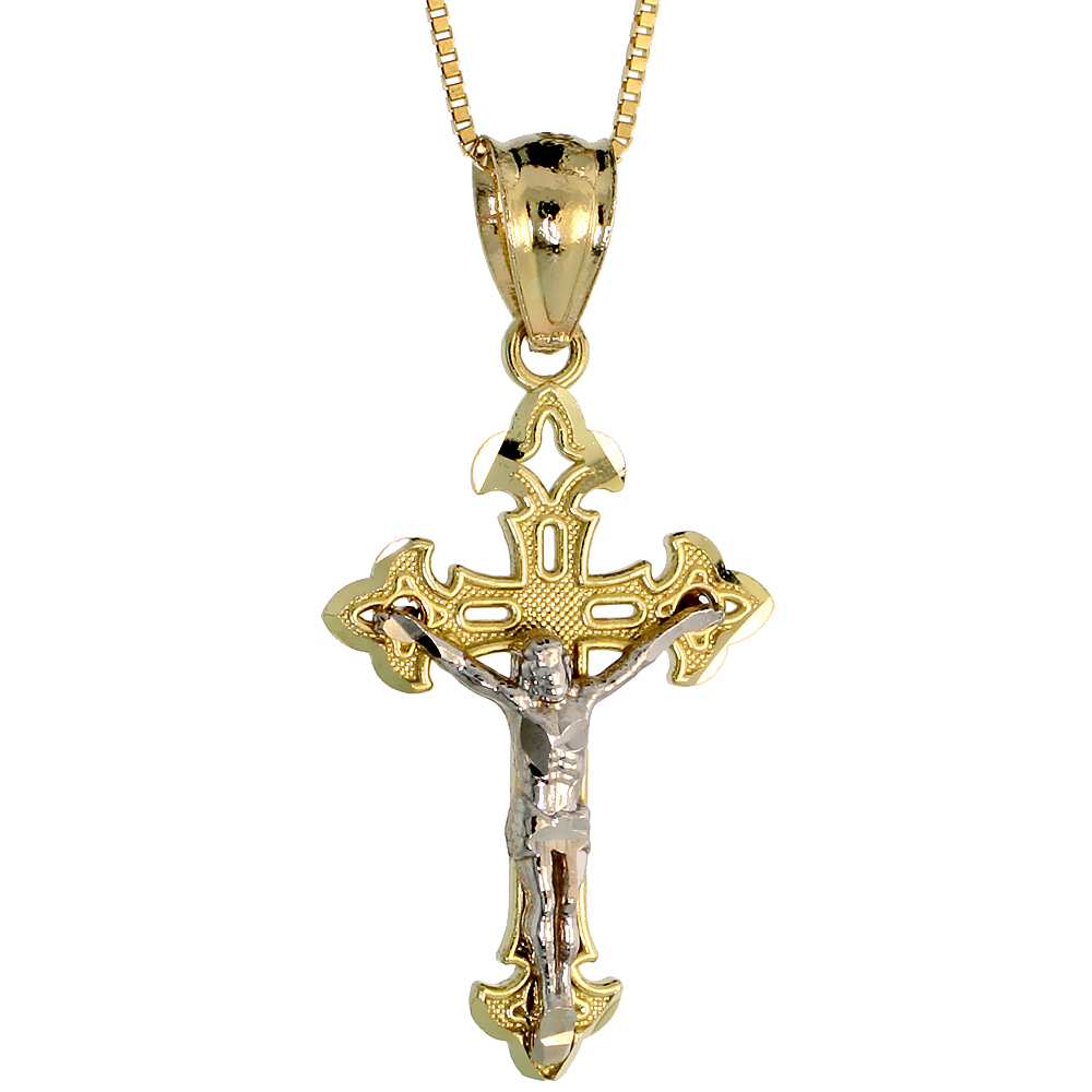 10k Gold Cross Fleury Necklace 7/8 high, 18 inch