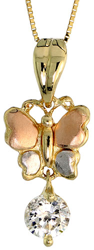 10k Gold Butterfly CZ Necklace3-tone 3/4 high, 18 inch