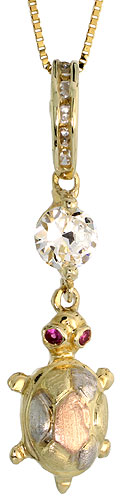 10k Gold CZ Turtle Necklace 3-tone 1 1/4 high, 18 inch