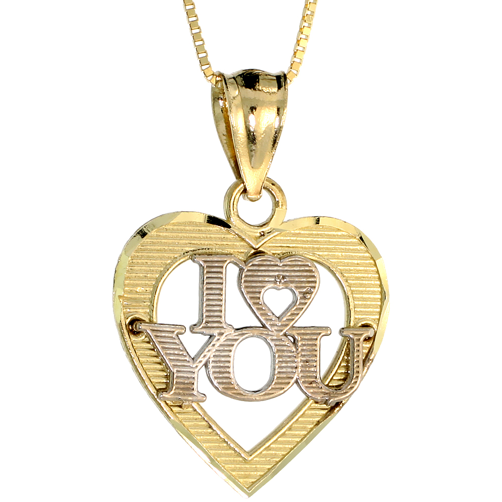 10k Gold Heart I Love You Necklace 2-tone 3/4 high, 18 inch
