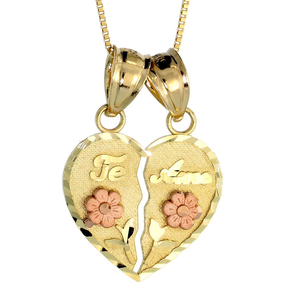 10k Gold Heart Te Amo Lovers Necklace 3/4 high, 18 inch