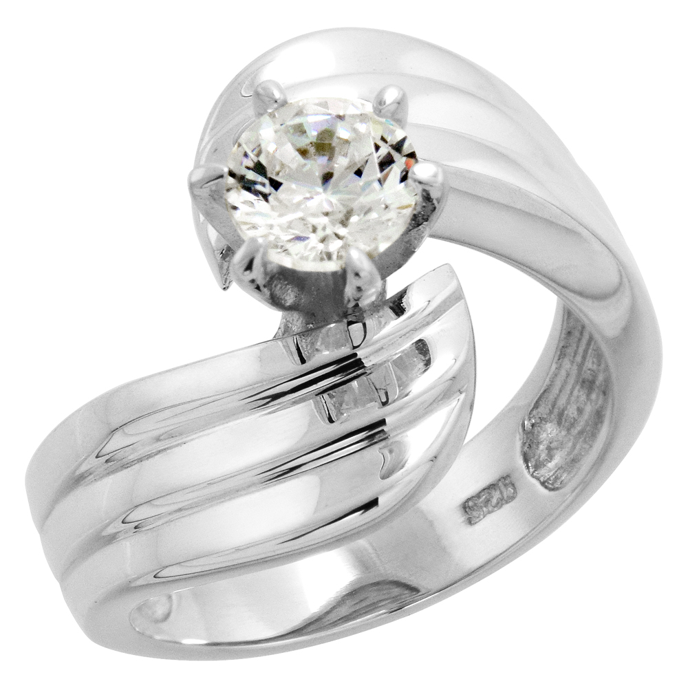 Sterling Silver 6mm CZ Bypass Leaf Ring for Women Flawless finish 5/8 inch wide, sizes 6-10