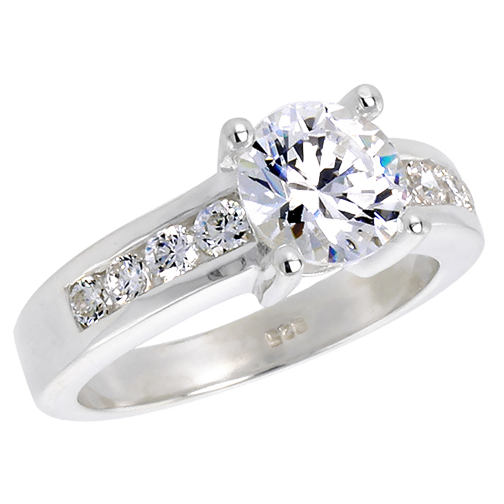 STERLING SILVER CUBIC ZIRCONIA ENGAGEMENT RING BRILLIANT CUT SIZES 6 - 10