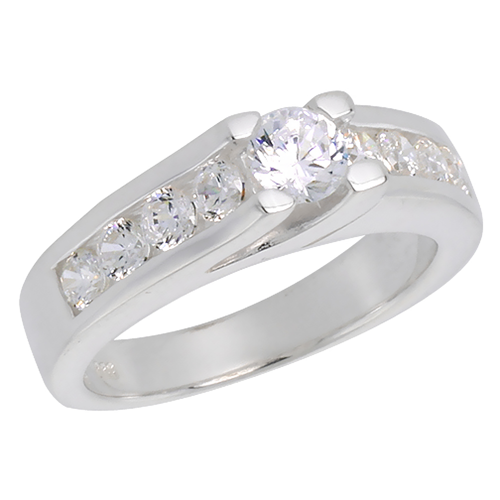 STERLING SILVER CUBIC ZIRCONIA ENGAGEMENT RING BRILLIANT CUT SIZES 6 - 10