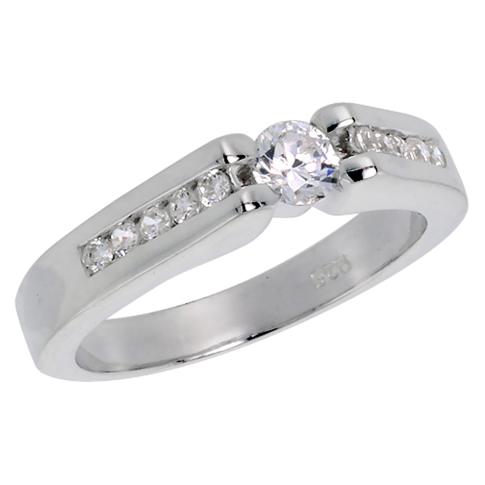 STERLING SILVER CUBIC ZIRCONIA ENGAGEMENT RING BRILLIANT CUT SIZES 6 - 10