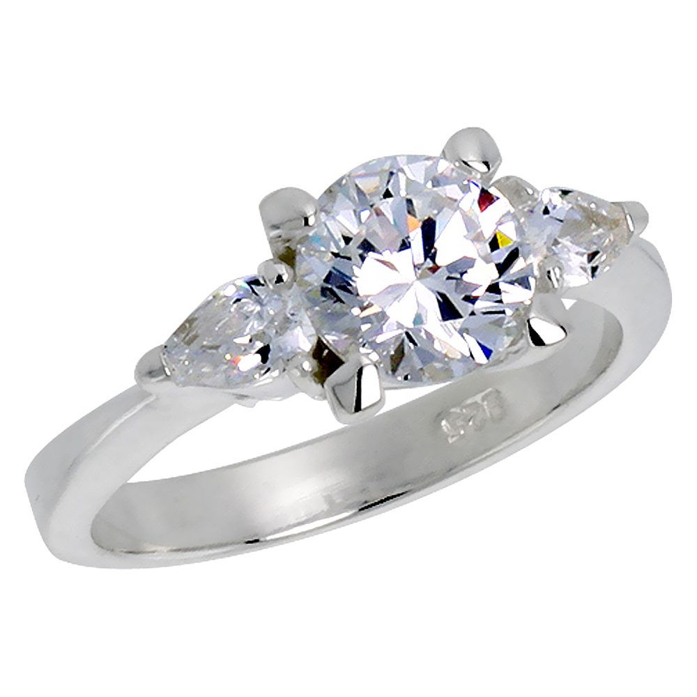Sterling Silver Cubic Zirconia Engagement Engagement Ring 3-Stone Brilliant Cut, sizes 6 - 10