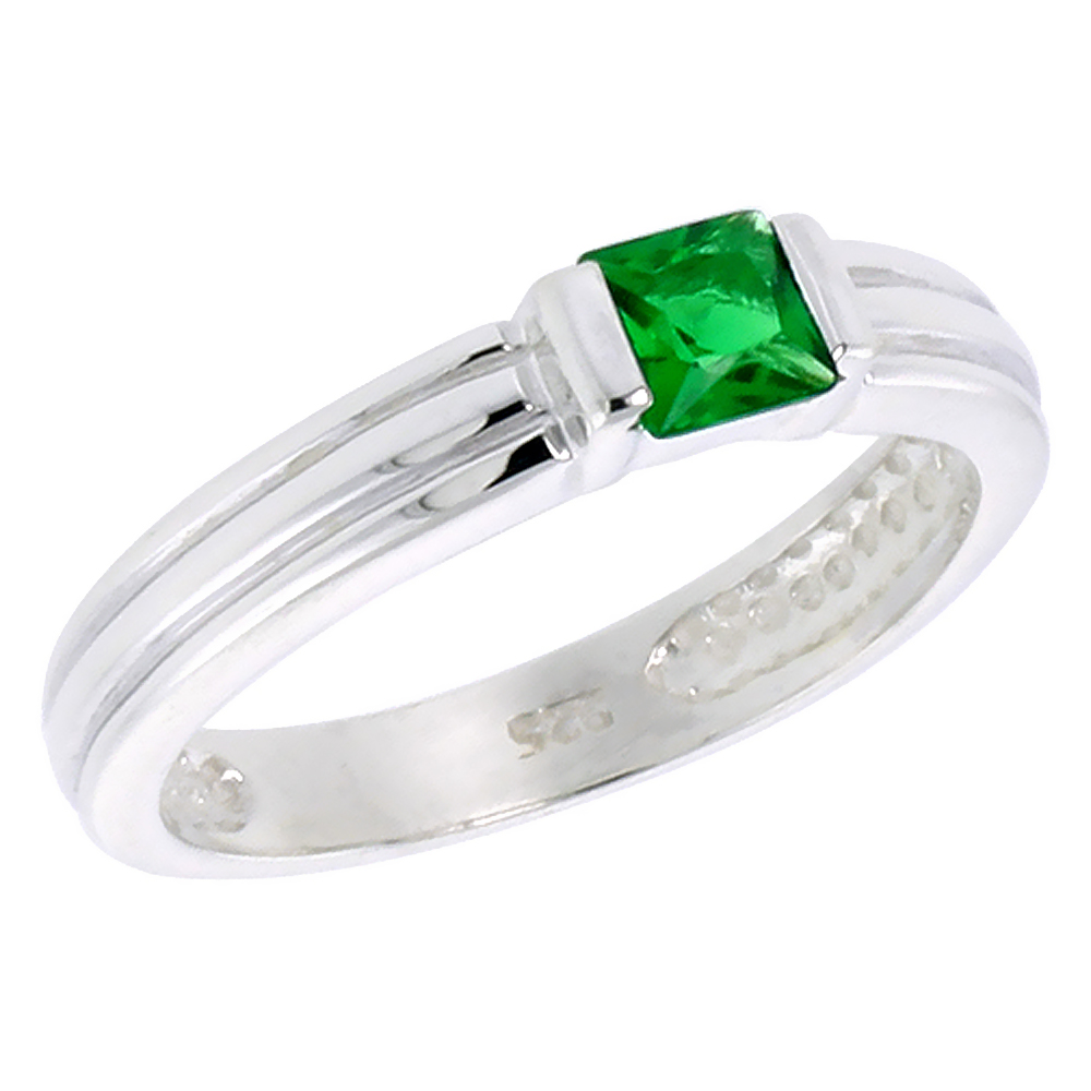 Sterling Silver Emerald Cubic Zirconia Stack Ring Princess Cut 0.40 ct, sizes 6 - 10