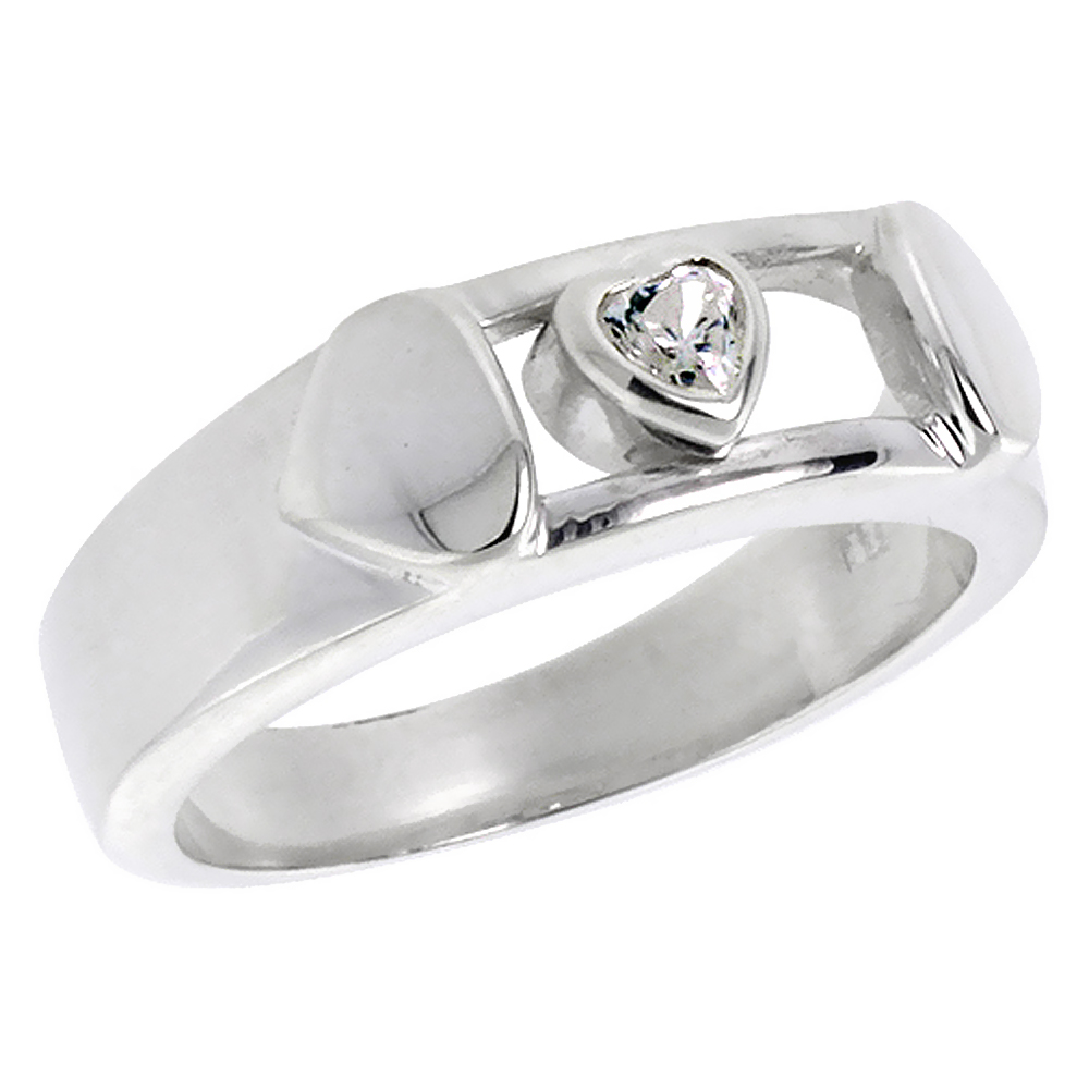 STERLING SILVER CUBIC ZIRCONIA HEART RING FOR WOMEN 1/2 CT SIZES 6 - 10