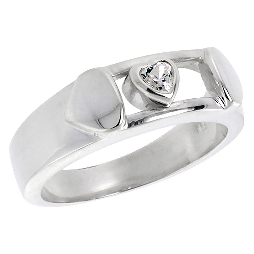 Sterling Silver Cubic Zirconia Heart Ring 1/2 ct, sizes 6 - 10