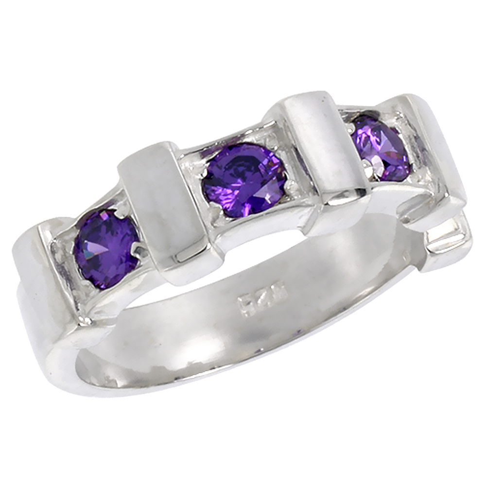 Sterling Silver Amethyst Cubic Zirconia Ring 4-Stone, sizes 6 - 10