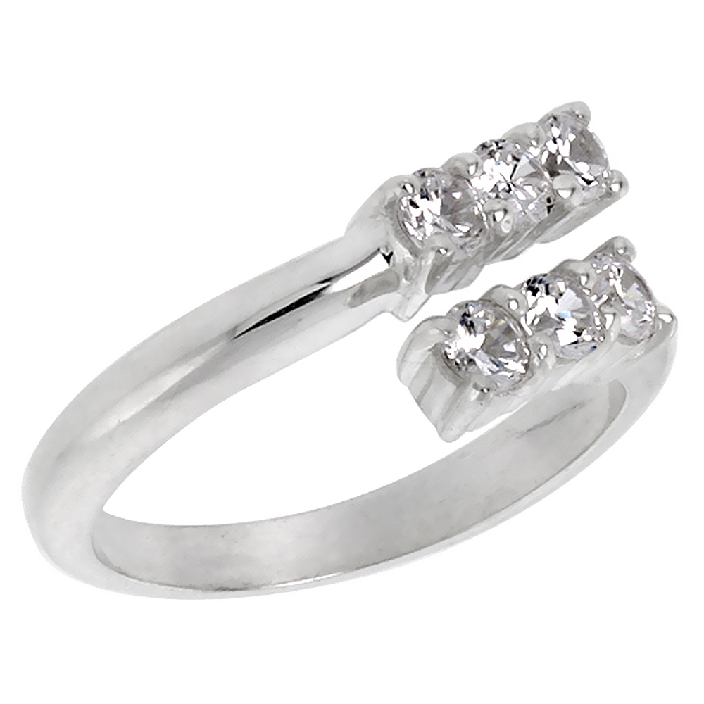 STERLING SILVER LADIES WEDDING BAND BRILLIANT CUT 3/8 INCH SIZES 6 - 10