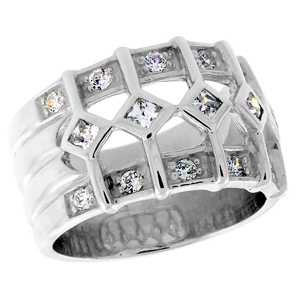 STERLING SILVER LADIES RIGHT HAND RING FOR WOMEN 1/2 INCH SIZES 6 - 10