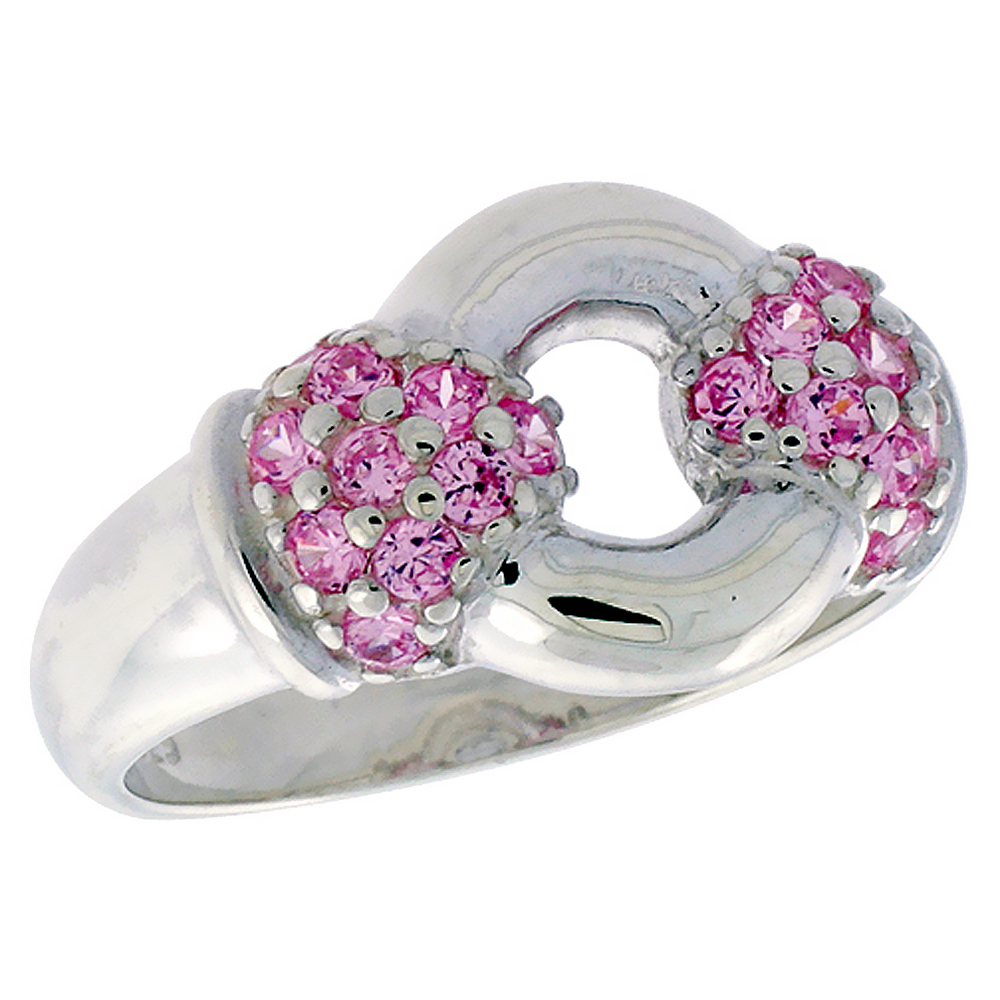 STERLING SILVER DOUGHNUT STYLE LADIES BAND BRILLIANT CUT PINK TOURMALINE-COLOR 1/2 INCH SIZES 6 - 10