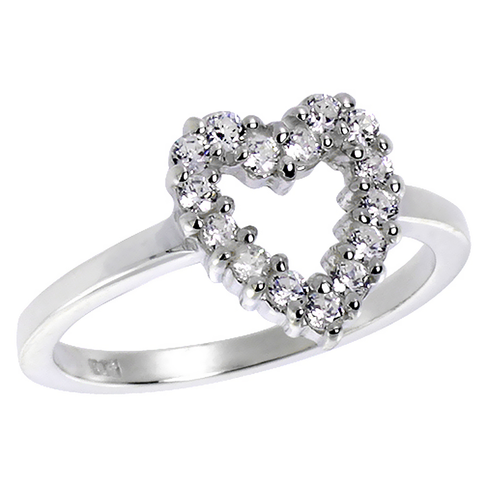 STERLING SILVER LADIES HEART CUT-OUT RING FOR WOMEN 1/2 INCH SIZES 6 - 10