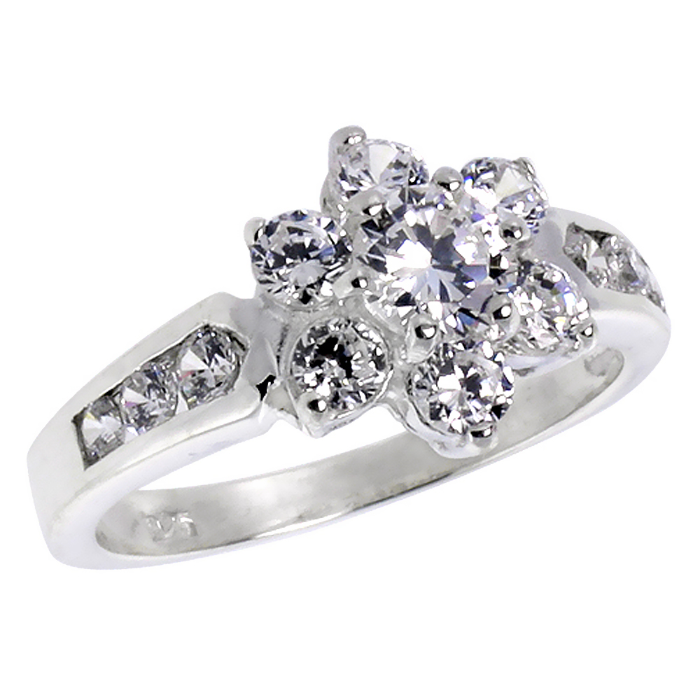 STERLING SILVER LADIES FLOWER STONE RING FOR WOMEN 1/2 INCH SIZES 6 - 10