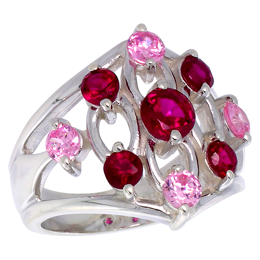 STERLING SILVER DIAMOND-SHAPED RIGHT HAND RING FOR WOMEN 3/4 INCH SIZES 6 - 10