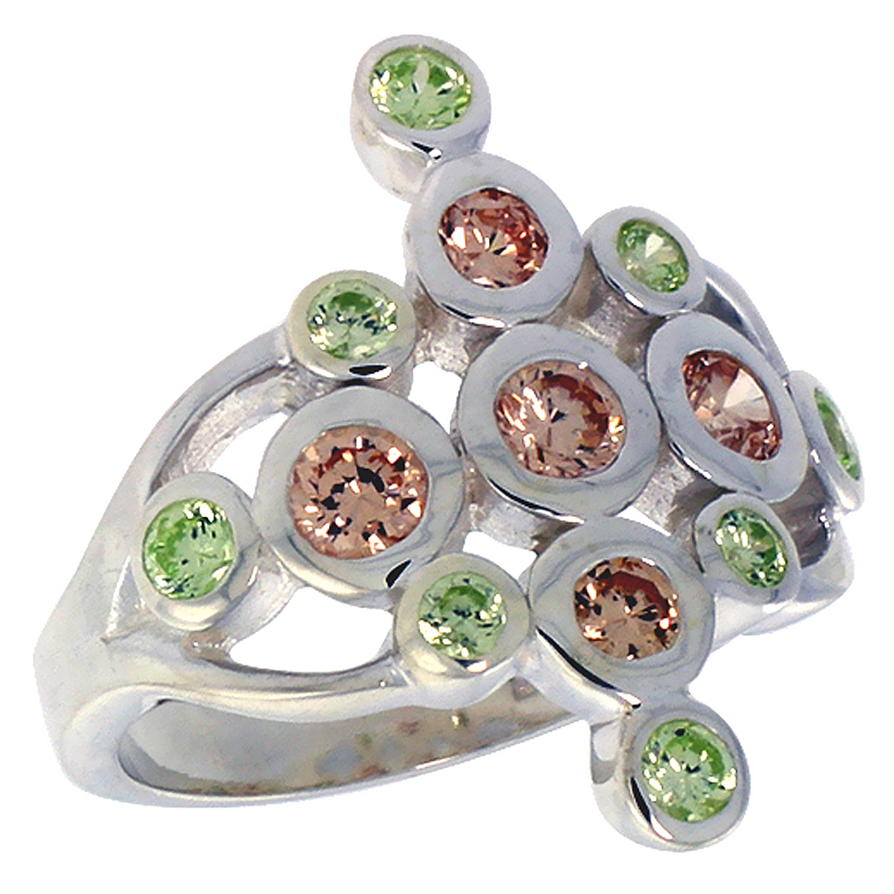 STERLING SILVER DIAMOND-SHAPED RIGHT HAND RING FOR WOMEN 7/8 INCH SIZES 6 - 10