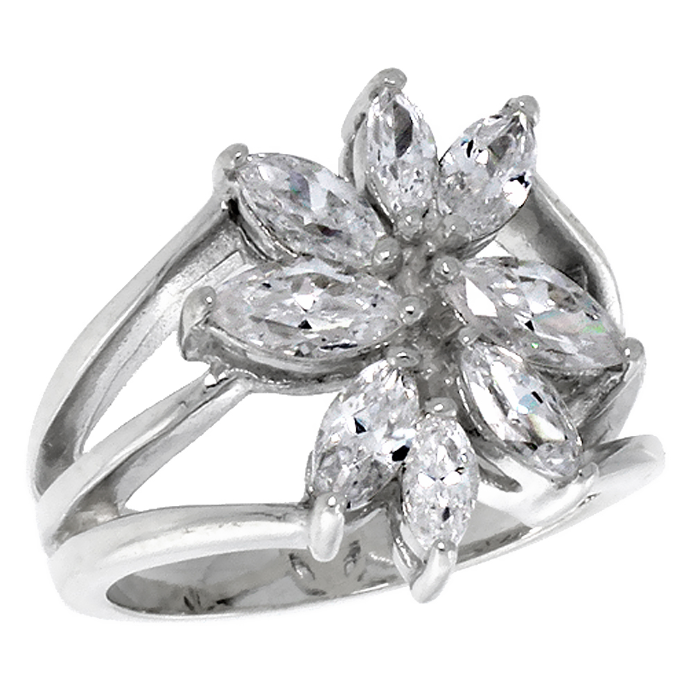 Sterling Silver Right Hand Flower Ring 3/4 inch, sizes 6 - 10