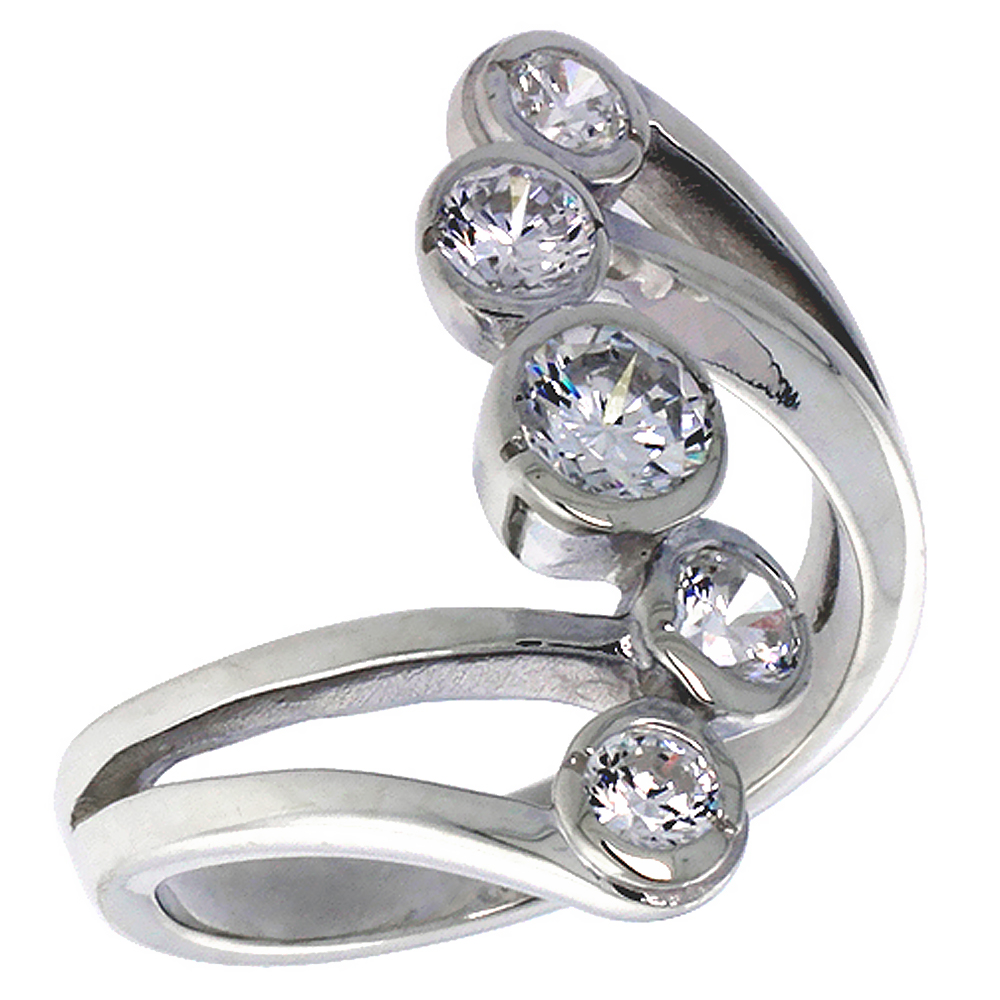 STERLING SILVER SPLIT SHANK CZ JOURNEY RING FOR WOMEN 1 INCH FLAWLESS POLISHED FINISH SIZES 6 - 10