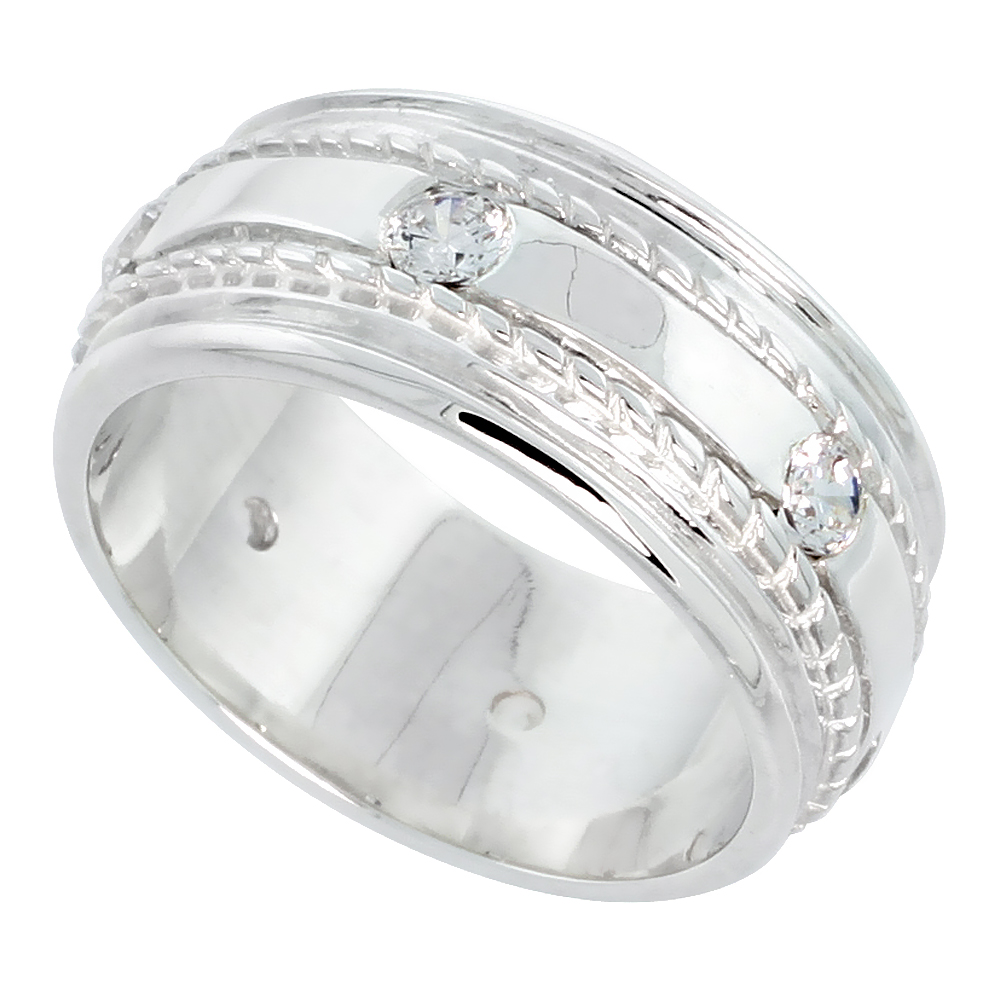 Mens Sterling Silver Cubic Zirconia Ring Brilliant Cut, sizes 8 to 13