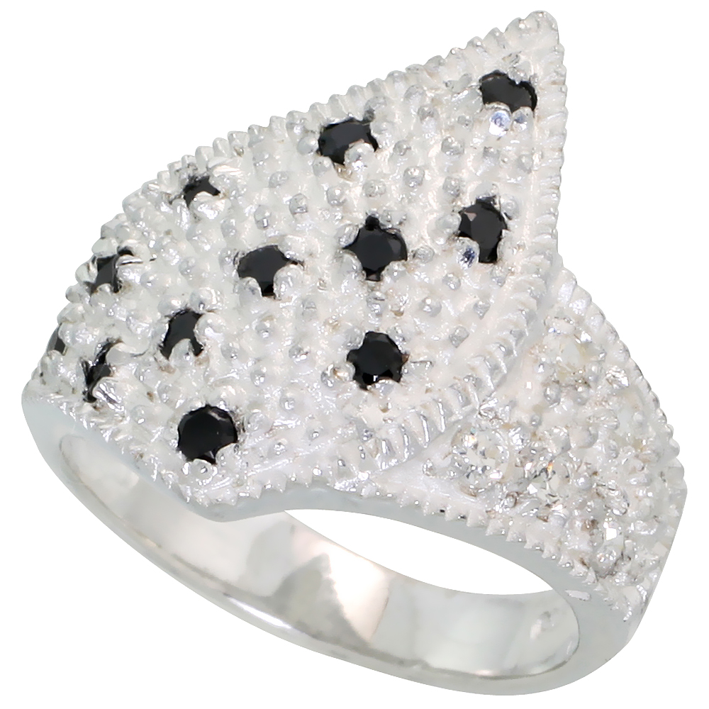 STERLING SILVER BLACK AND WHITE CZ FREEFORM RING WOMEN FLAWLESS FINISH SIZES 6 - 10 3/4 INCH WIDE