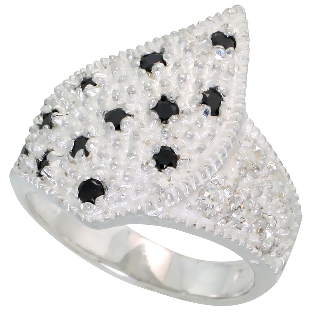 Sterling Silver Cubic Zirconia Freeform Ring, Black &amp; White sizes 6 - 10, 3/4 inch wide