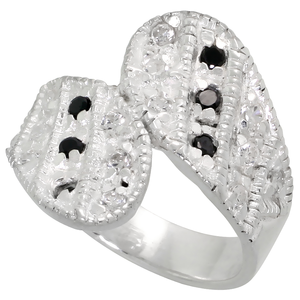Sterling Silver Cubic Zirconia Ring Black & White sizes 6 - 10, 3/4 inch wide