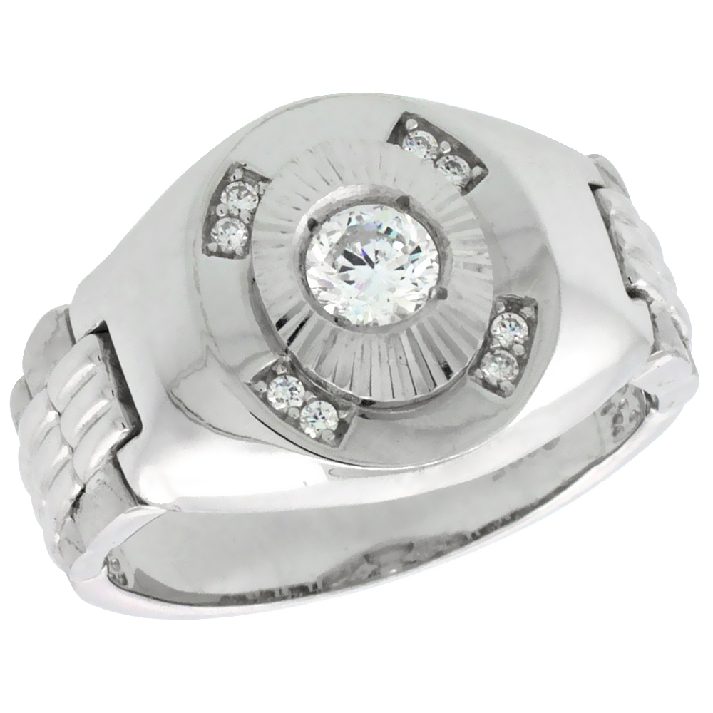 MENS STERLING SILVER CUBIC ZIRCONIA STYLE RING 1/2 INCH WIDE