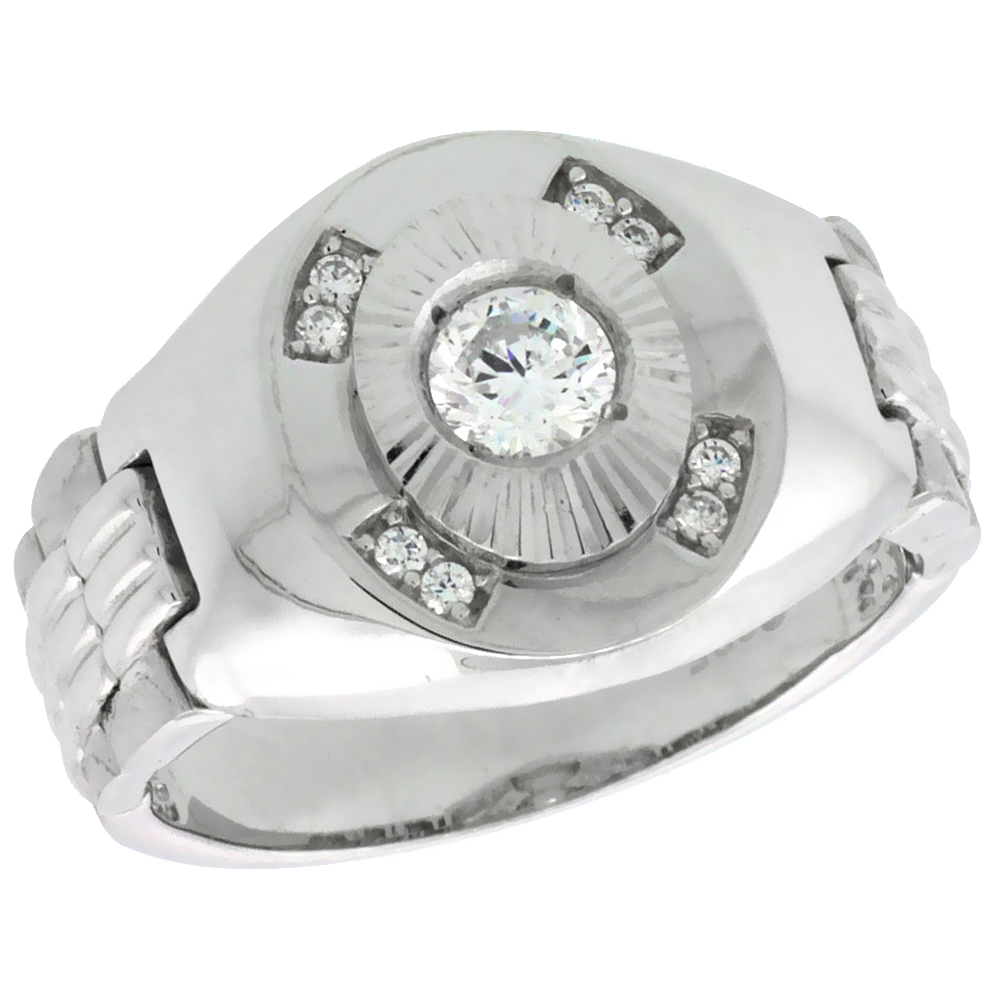 Mens Sterling Silver Cubic Zirconia Style Ring 1/2 inch wide