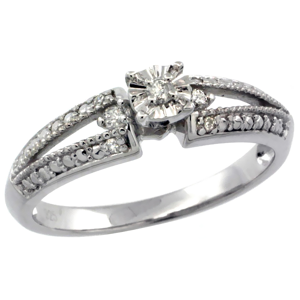 0.12 ct Sterling Silver Diamond Vintage Style Engagement Ring for Women Rhodium Finish sizes 5 to 10