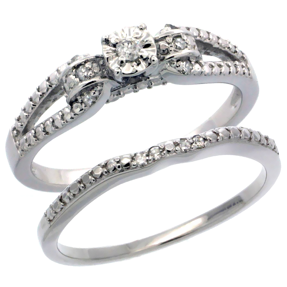 Sterling Silver Diamond Vintage Style 2-Pc. 11-Stone Engagement Ring Set Rhodium Finish, sizes 5 to 10