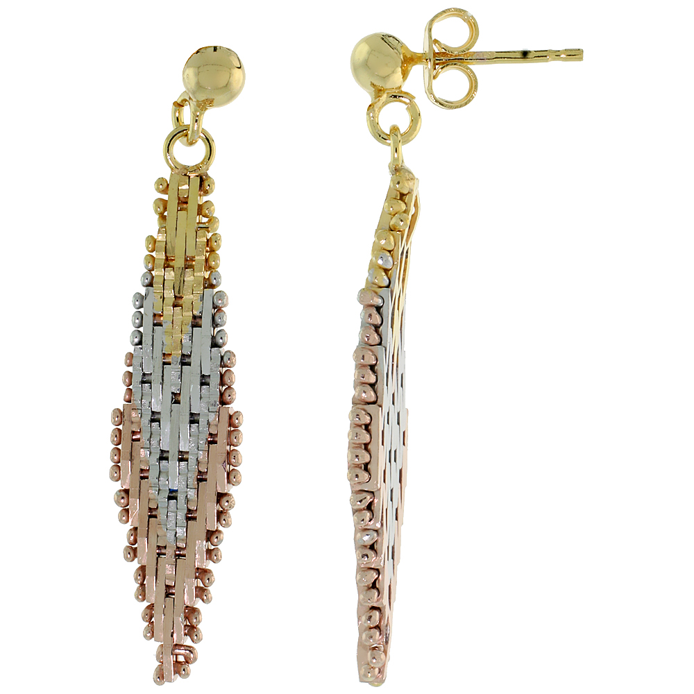 STERLING SILVER ITALIAN TRICOLOR RICCIO EARRINGS, 3/8 INCH LONG