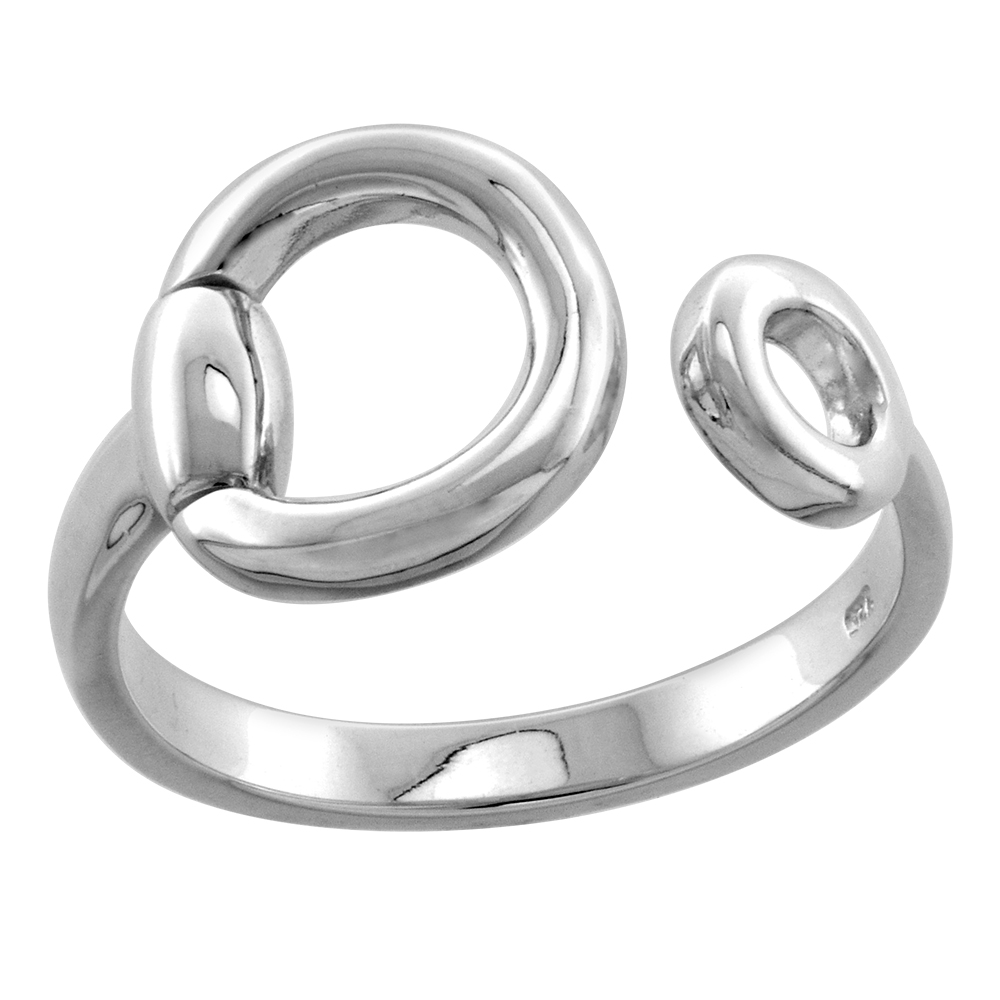 STERLING SILVER ARTICULATING EGGBUTT TYPE HORSEBIT RING FOR WOMEN FLAWLESS HIGH POLISH 1/2 INCH WIDE SIZE 6 TO 9